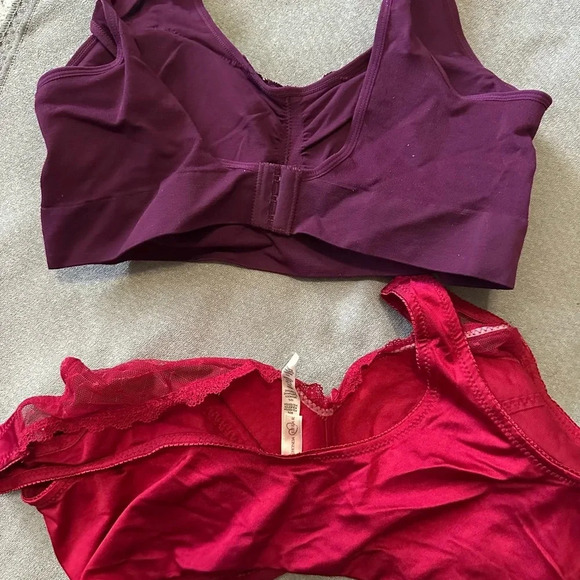 2 New Rhonda Shear Bras - Purple Seamless with Lace & Mesh Dot Pin-Up  Red, XL - Picture 2 of 4